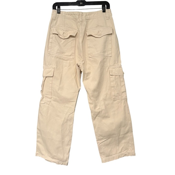 John Galt Brandy Melville Hi-Rise Wide Leg Cargo Denim Pants Off White - Picture 2 of 13